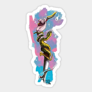 neo traditional knife and hand and snake on pop background Sticker